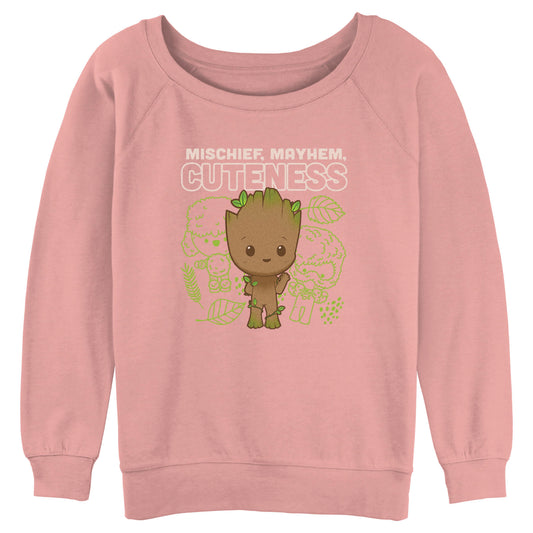 Junior's Marvel Cute Groot Linework Raglan Pullover